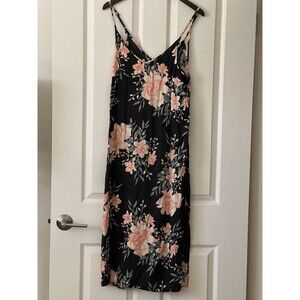 Billabong Black Floral Maxi Slip Dress with Side Slit Size Medium Rayon